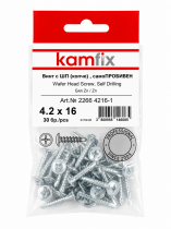 BLISTER Wafer Head Self-Drill DryW Scr, PH, FINE Thr, ZnKamfix